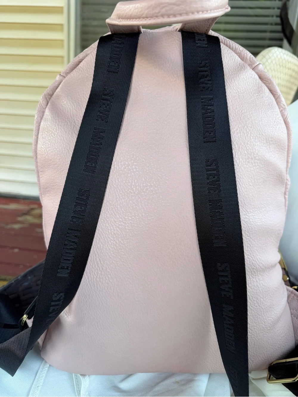 Steve Madden Light Pink Textured Backpack with Gold Zippers